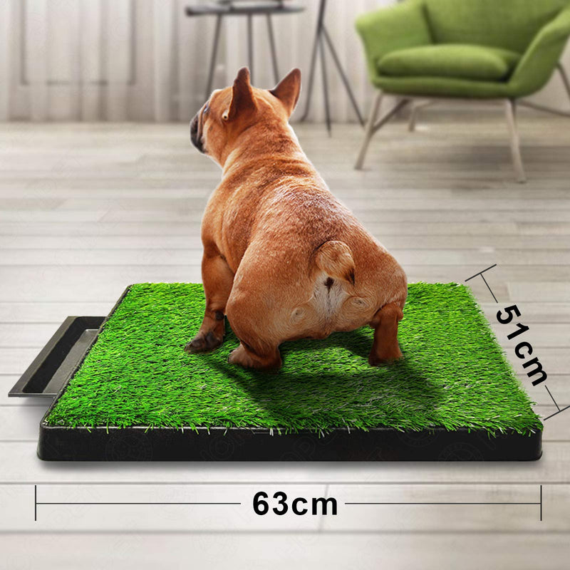 Hompet Dog Toilet Indoor Puppy Training Pad, Dog Potty Pet Training Grass Mat, Removable Waste Tray For Easier Clean Up, Non-toxic Artificial Turf, 63cm x 51cm 1 Count (Pack of 1) - PawsPlanet Australia