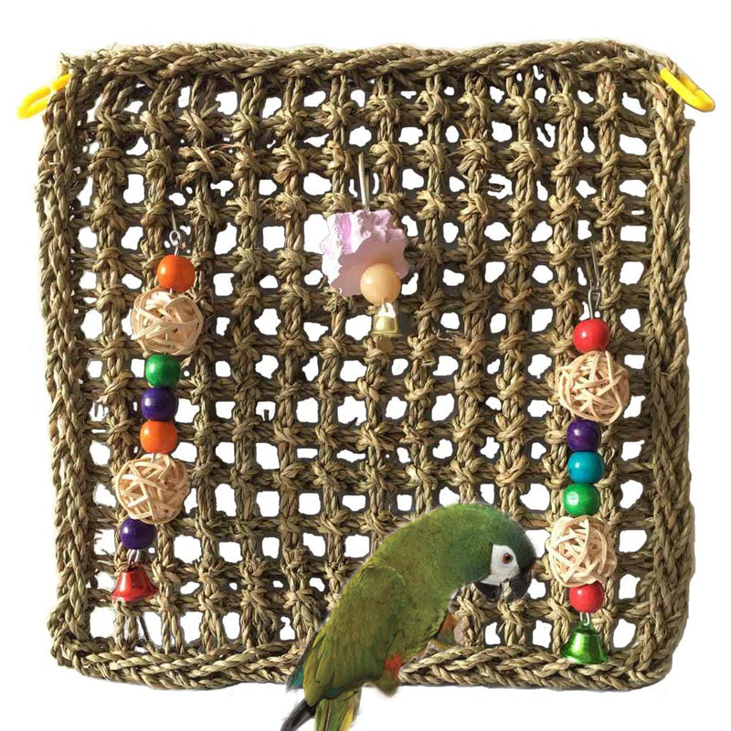 [Australia] - PIVBY Bird Foraging Wall Toy Parrot Chewing Hanging Hook Toys Seagrass Woven Climbing Hammock Mat with Beak Grinding Stone for Birds Cockatiel African Grey Conure Cage Accessories 