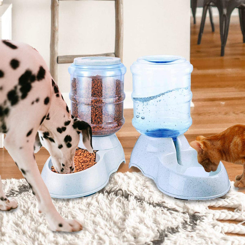 [Australia] - Zento Deals Automatic Self-Dispensing Pet Feeder and Water Dispenser Premium Quality Self-Dispensing Gravity 3.5 liters 1 Gallon Large Capacity Pet Feeder, 3.7 Liters Capacity Pet Waterer 