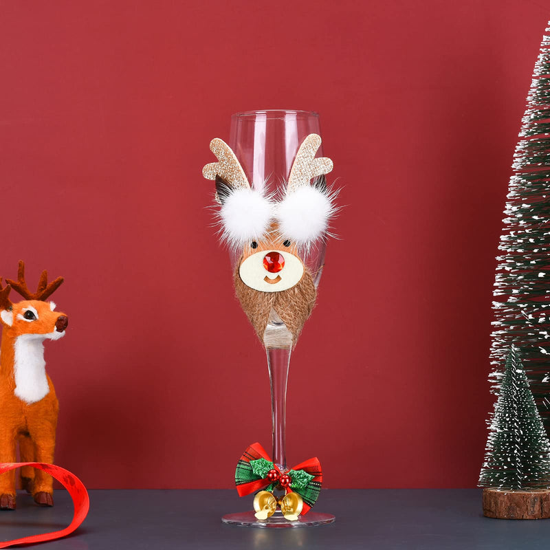 Litiny Christmas Champagne Flute Christmas Decoration Christmas Gift,8 Ounce (Reindeer) Reindeer - PawsPlanet Australia