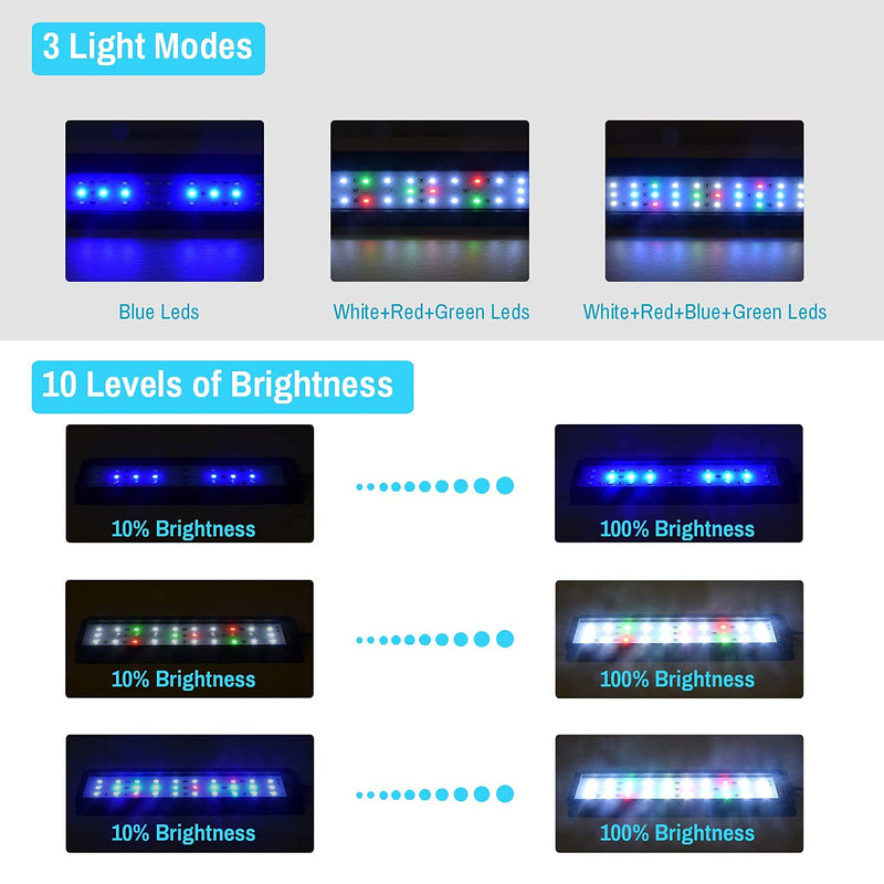 Aquarium Light LED Fish Tank Light for 12-18in Fish Tank, 12W Waterproof IP66 aquarium light for plants, 3 Lighting Modes Freshwater Light, Timer Controller Aluminium Alloy, Extendable Brackets(ZL-30) ZL-30 - PawsPlanet Australia