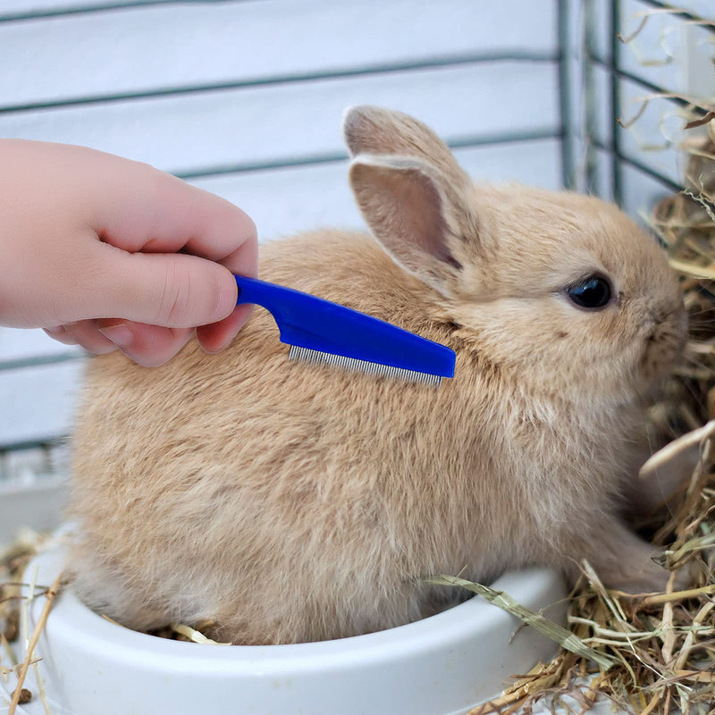 4 Pieces Rabbit Grooming Kit with Rabbit Grooming Brush, Pet Hair Remover, Pet Nail Clipper, Pet Comb, Pet Shampoo Bath Brush with Adjustable Ring Handle for Rabbit, Hamster, Bunny Blue - PawsPlanet Australia