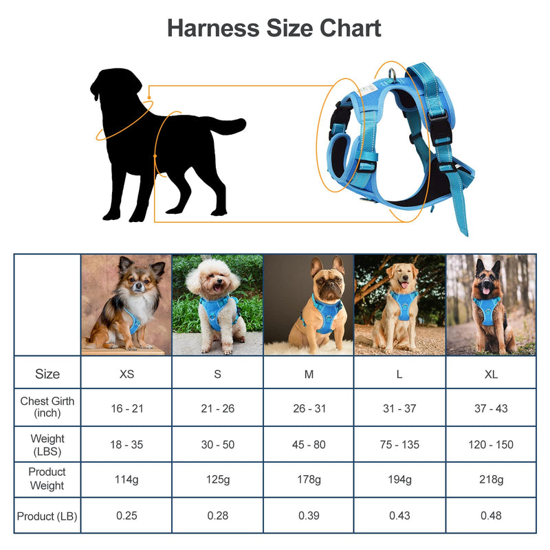 Petaby No Pull Dog Harness, Adjustable Soft Padded Dog Vest with Front/Back Leash Clips, No-Choke Reflective Pet Oxford Harness with Easy Control Handle X-Small Blue Dusk - PawsPlanet Australia