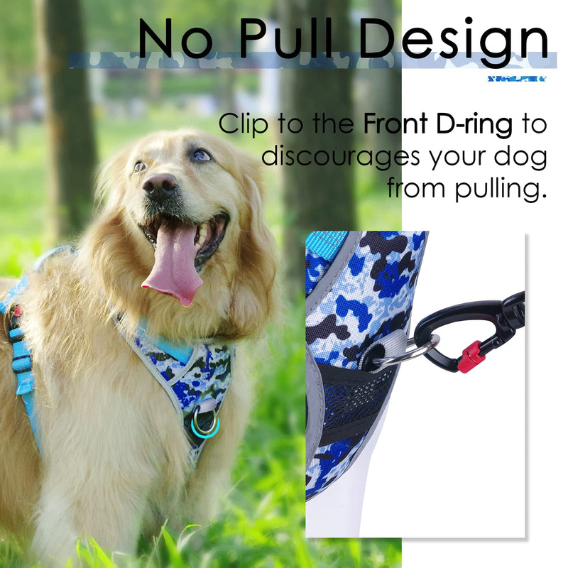 ThinkPet No Pull Harness Breathable Sport Harness with Handle-Dog Harnesses Reflective Adjustable for Medium Large Dogs,Back/Front Clip for Easy Control Small (Pack of 1) Camouflage Blue - PawsPlanet Australia