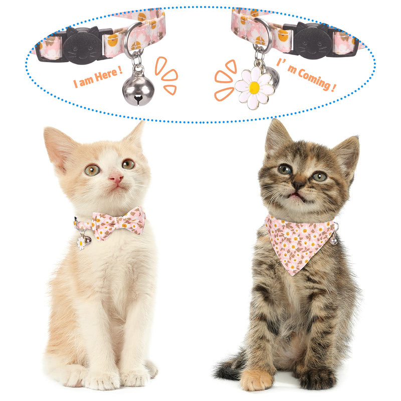 Cat Collars, Kitten Collar, Breakaway Cat Collar, Cat Collar with Bandana, Cat Collar with Bow Tie, Kitten Collar with Bell, Cat Collars for Girl Cats, Personalized Pink Flower Pet Cat Collar - PawsPlanet Australia