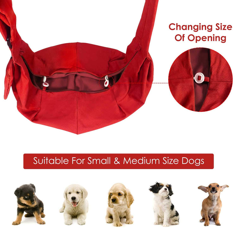 SlowTon Pet Sling, Hand Free Dog Carrier Adjustable Padded Strap Tote Bag Breathable Cotton Shoulder Bag Front Pocket Safety Belt Carrying Small Dog Cat Puppy Machine Washable Red - PawsPlanet Australia