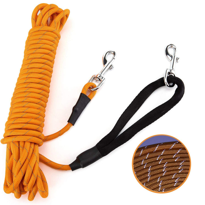 PETTOM Reflective towing leash for dogs, 5m/10m/15m rope dog leash training leash with hand strap & 2 carabiner hooks, long training leash for small, medium-sized dogs L (15m) orange - PawsPlanet Australia