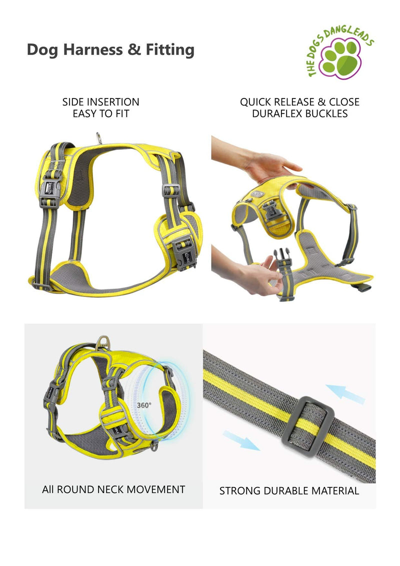 The Dogs DangLeads. No Pull Dog Harness, Hi Vis, Reflective, Padded & Adjustable, All Weather Durable No-Choke Safety Dog Harness. 4 Vibrant Colours in Four Different Sizes. (Small Hi Vis Yellow) Small - PawsPlanet Australia