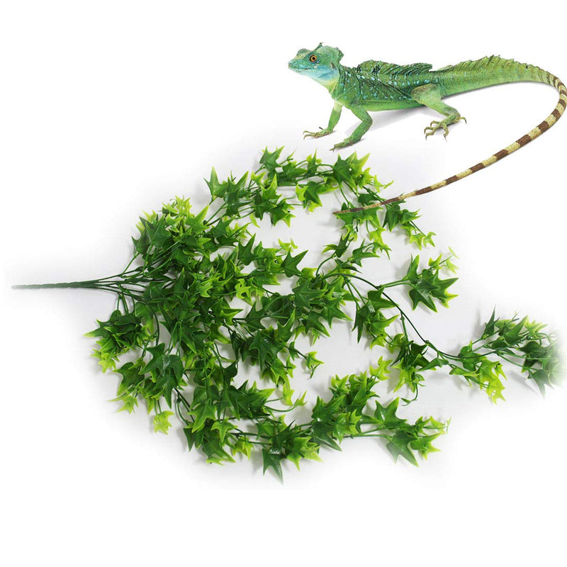 Reptile Plants Hanging Fake Vines Artificial Leaves Terrarium Plants with Suction Cup Habitat Decoration Accessories for Bearded Dragons Lizards Geckos Snake Hermit Crab Chameleon(2 Pcs)… Green 30.7“ - PawsPlanet Australia