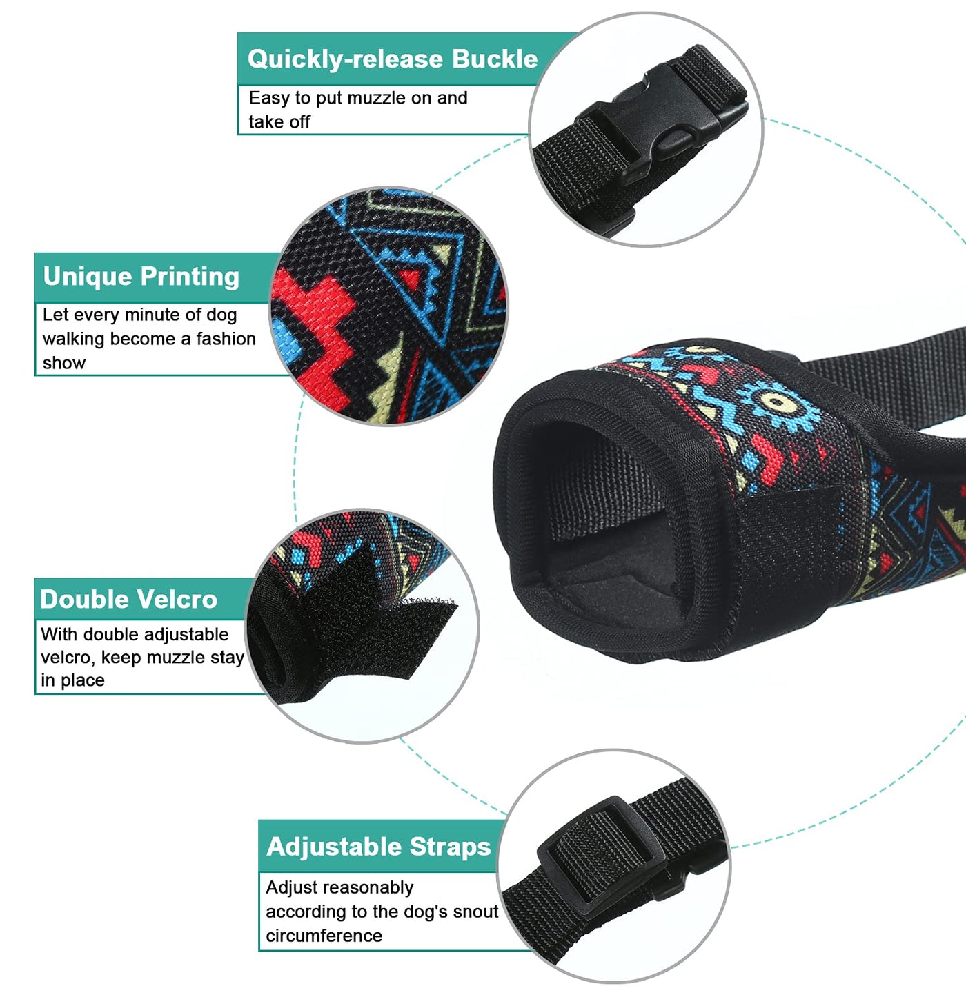 LUCKYPAW Dog Muzzle, Soft Dog Muzzles for Small Medium Large Dogs,  Breathable Printed Muzzles with Adjustable Strap to Stop Biting and  Chewing, Allows