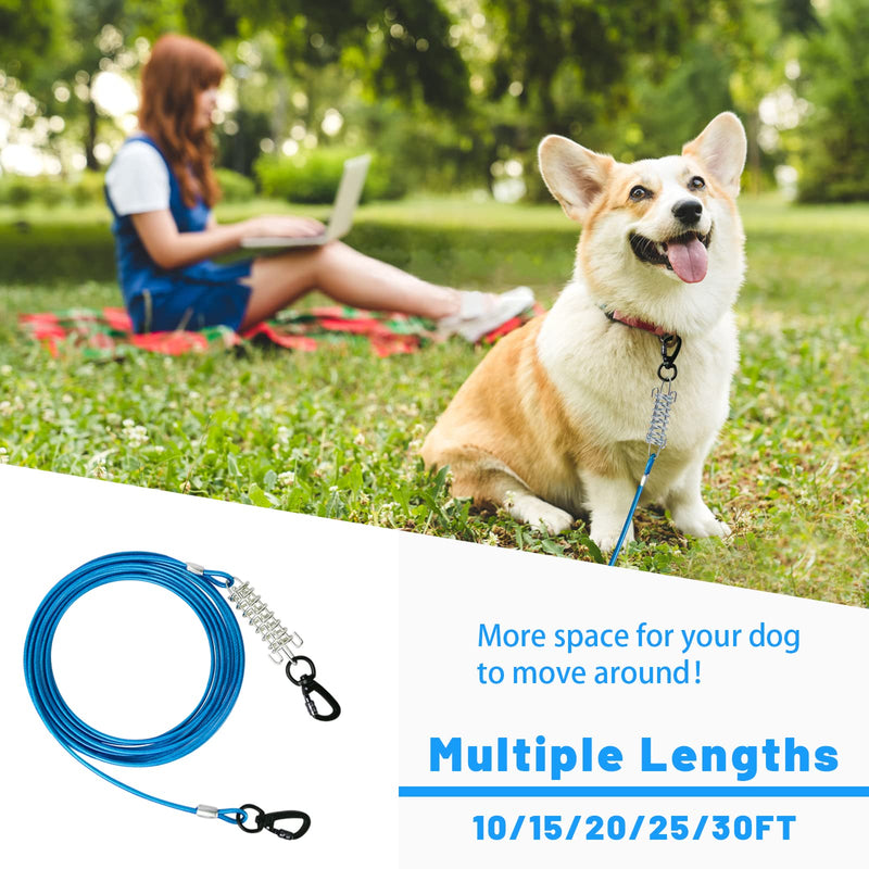HaiYUAN Dog Tie Out Cable 10/15/20/25/30 FT Dog Runner for Yard Steel Wire Dog Cable with Durable Superior Clips Blue Dog Chains Heavy Duty for Outside Hold Large Dogs Up to 165 lbs 25FT - PawsPlanet Australia