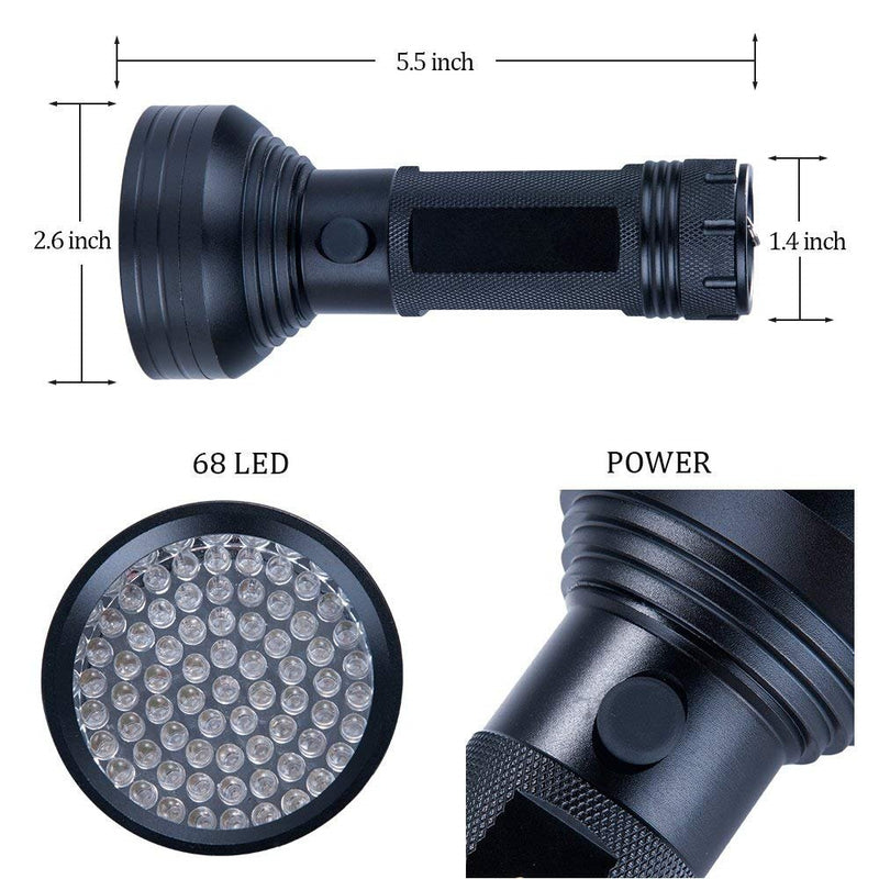 UV Flashlight Black Light, 68 LED 395 NM Ultraviolet Blacklight Pet Urine Detector For Dog/Cat Urine, Dry Stains, Matching with Pet Odor Eliminator, for Home Hotel Camping Leaks Cosmetic UV Flashlight 02 - PawsPlanet Australia