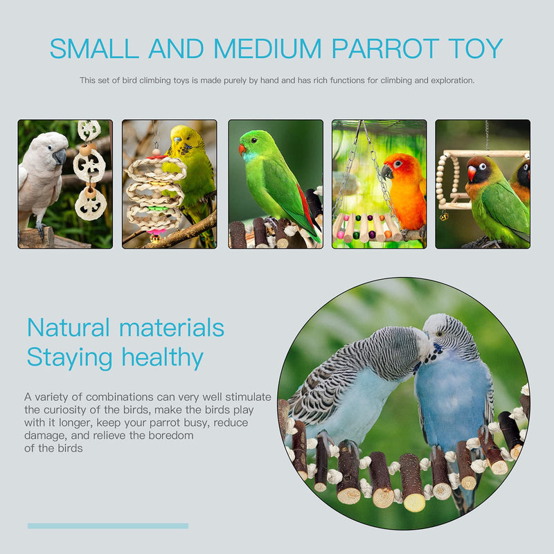 RF-X Bird Toys for Parrots, Parrot Toys 5-Piece Set, Natural Balsam Wood Ladder Chewing Cockatiel Toys, Small and Medium-Sized Parrot Birds, budgerigars, Macaws Bird cage Accessories Decoration - PawsPlanet Australia