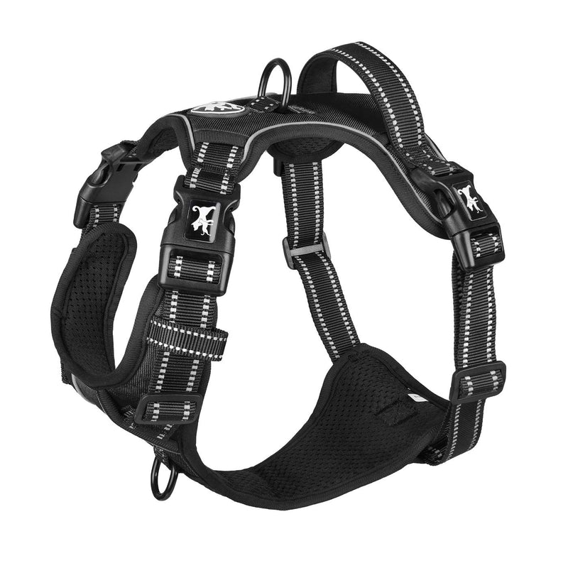 PoyPet 2019 Upgraded No Pull Dog Harness with 4 Snap Buckles, Reflective with Front & Back 2 Leash Hooks and an Easy Control Handle [NO Need Go Over Dog’s Head] S Black - PawsPlanet Australia