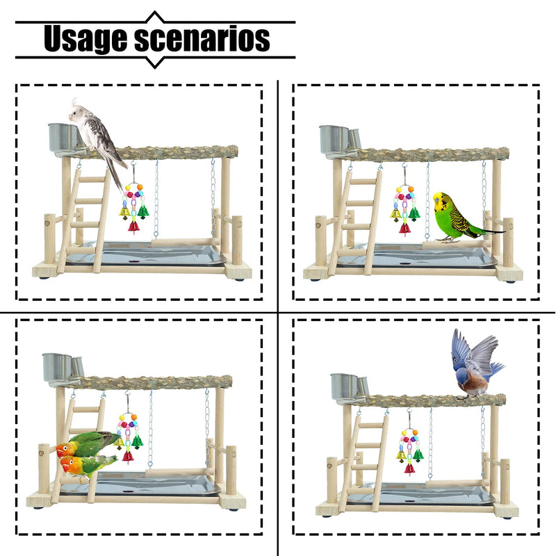 PINVNBY Bird Playground Parrot Playstand Bird Play Stand Wood Perch Gym Stand Swing Ladder with Feeder Cups Exercise Play Include Tray for Parrot Parakeet Conure Cockatiel Budgie Cage Accessories - PawsPlanet Australia