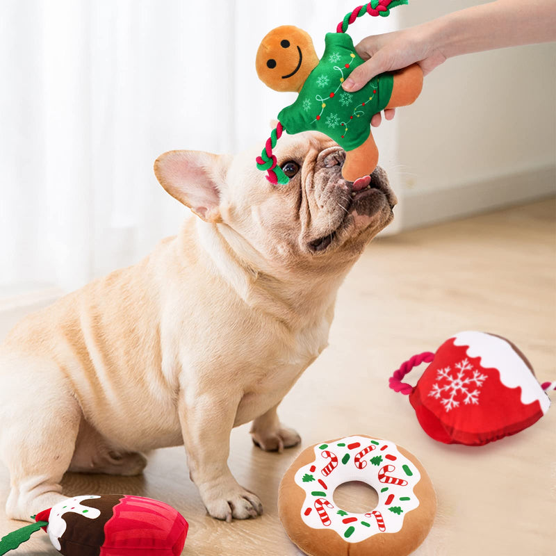 Rhdekoein Christmas Dog Squeaky Toy, Plush Dog Toy for Small Dogs with Squeakers, Interactive Puppy Chew Toy, Cute Soft Stuffed Dessert Set of 4 - PawsPlanet Australia