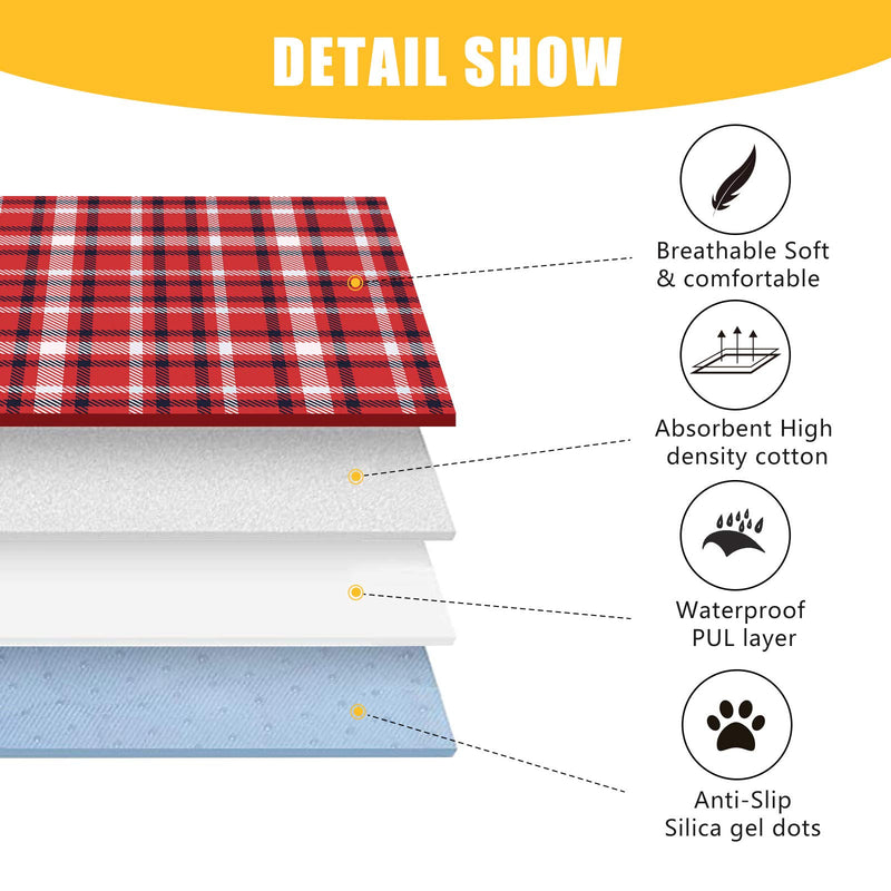 Uteuvili 2 PCS Dog Crate Liners Washable Pee Pads Dog Crate Pads Mats Dog Crate Bed Super Absorbent Waterproof Reusable Anti Slip(Red&Blue Plaid) 41"*27", fit 42"*28" crate - PawsPlanet Australia