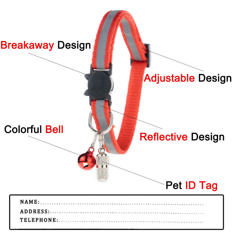 [Australia] - D-buy Multi-Colored Cat Collars, Cat Collars with Bell, Breakaway Cat Collars, Reflective Nylon Cat Collars 6 Collars(6 Colors) 