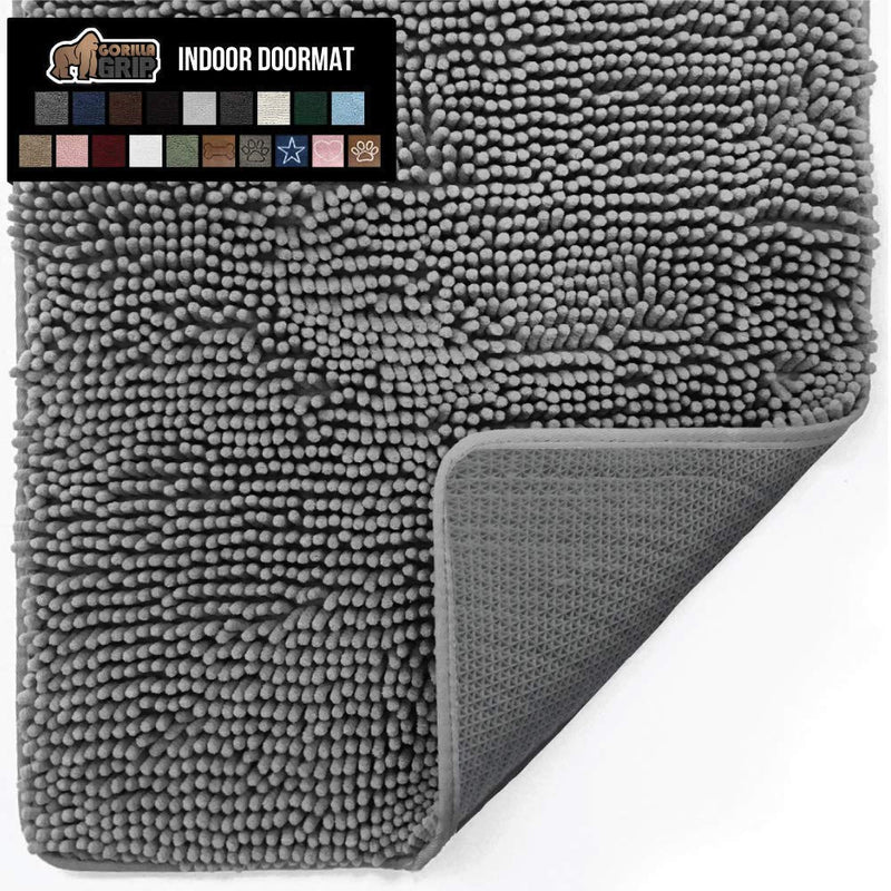 Gorilla Grip Original Indoor Durable Chenille Doormats, 36x24 Gray and 24x17 Paw Gray, 2 Item Bundle - PawsPlanet Australia