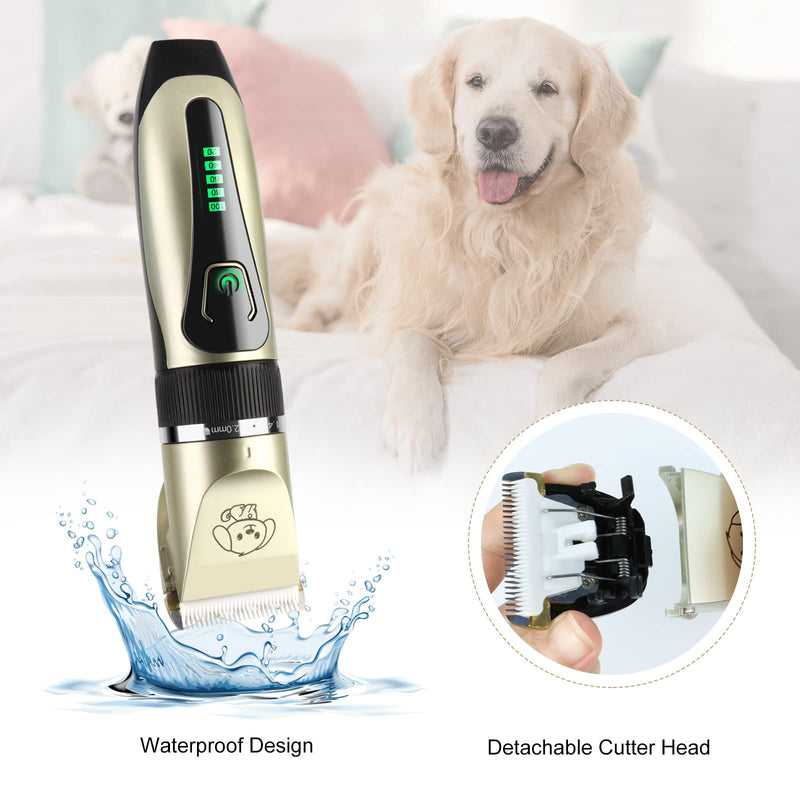 JOPHEK Dog Clipper, Quiet Dog Cat Hair Trimmer, Professional Cat Trimmer - Electric Wireless Pet Trimmer (Golden) Golden - PawsPlanet Australia