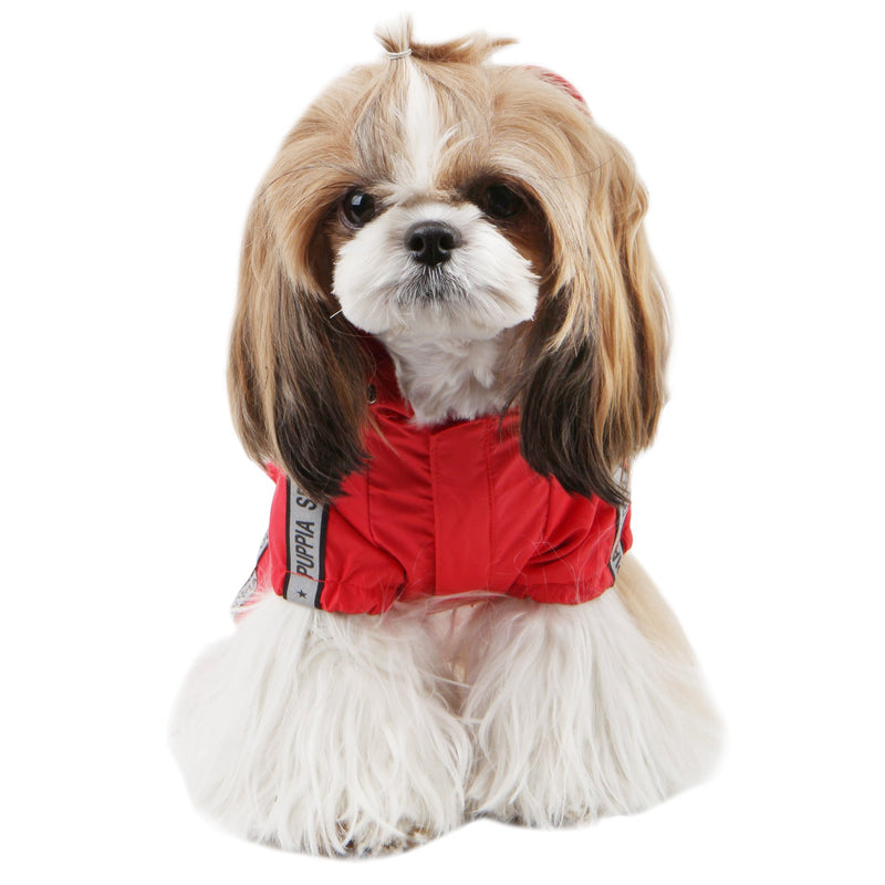 [Australia] - Authentic Puppia Race Track Hooded Jumpsuit, Red, Small 