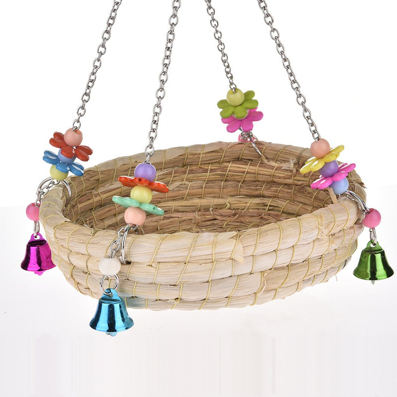 [Australia] - Woven Straw Nest Bed Large Bird Swing Toy with Bell for Parrot Cockatiel Parakeet African Grey Cockatoo Macaw Amazon Conure Budgie Canary Lovebird Finch Hamster Chinchilla Cage Perch 