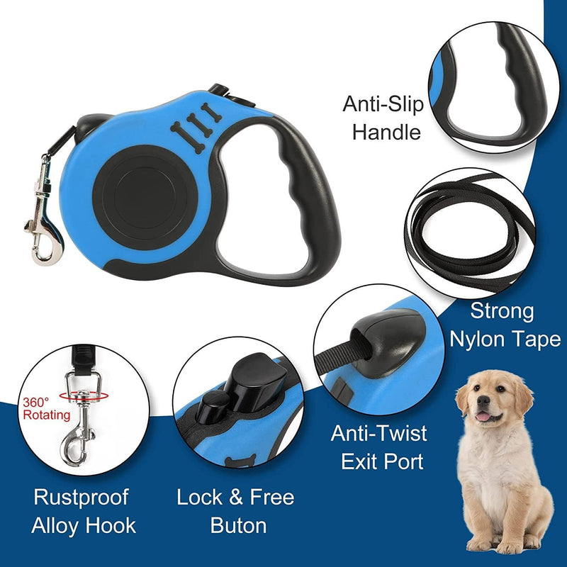 Retractable leash with anti-slip handle, retractable leashes for dogs with non-slip, tangle-free extendable dog leash, durable dog harness leashes, dog leash, reel leash, flexible leash, retractable 5m - PawsPlanet Australia