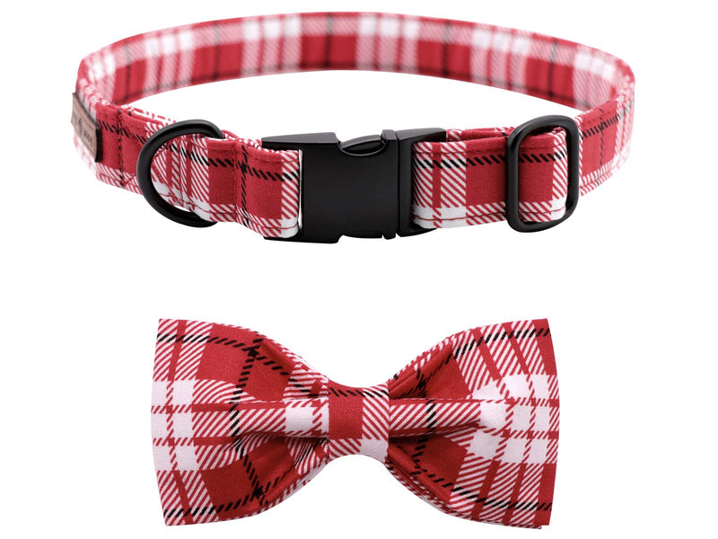 lionet paws Christmas Soft Cotton Bow Tie Dog Collar with Metal Clasp Adjustable Collars for Large Dogs, Neck 40-60 cm L Collar & Bow Tie (Pack of 1) Red Checked - PawsPlanet Australia
