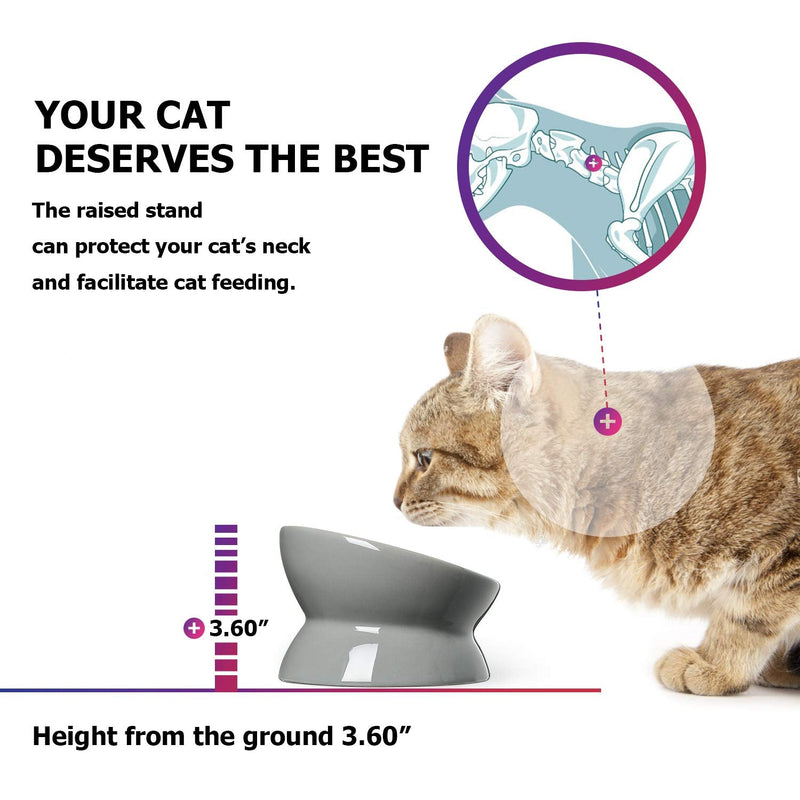 Y YHY Raised Cat Food Bowl, Ceramic Elevated Cat Bowl, Title Angle Protect Cat's Spine, Anti Vomiting Cat Dish, Backflow Prevention, Grey 5 Inches - PawsPlanet Australia