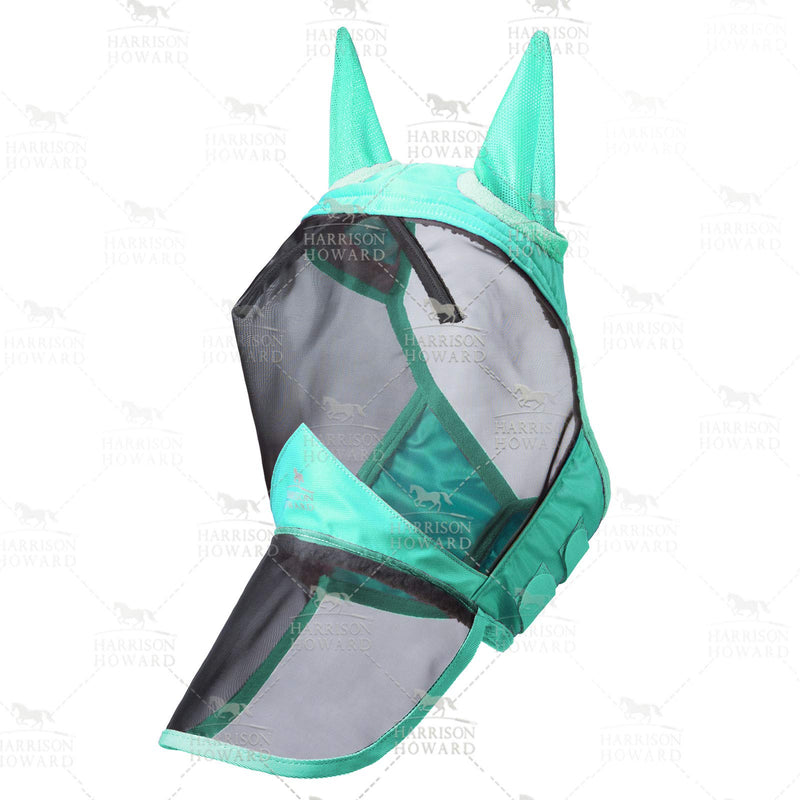 Harrison Howard CareMaster Pro Luminous Horse Fly Mask Long Nose with Ears UV Protection for Horse-Summer Mint(S; Pony) Pony (Small) Summer Mint - PawsPlanet Australia
