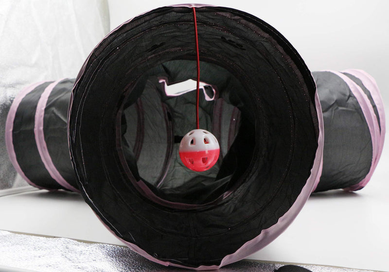 Way Cat Tunnel Play Toy - Y-shaped three-way tunnel tube, foldable, nozzle diameter 25 cm, pink + black, suitable for cats, puppies, rabbits and other small animals, easy to store. - PawsPlanet Australia