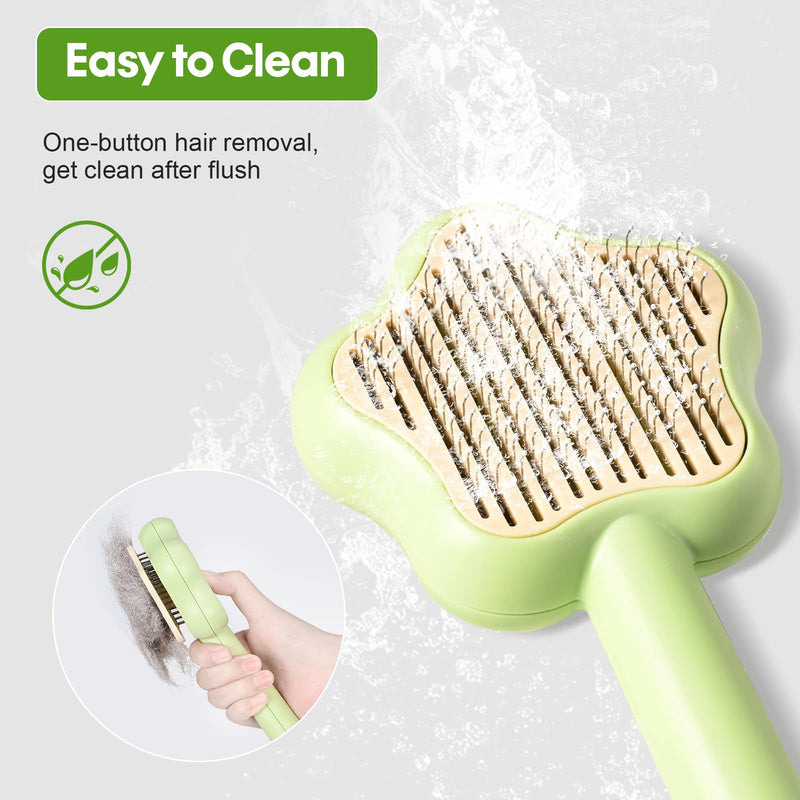 Carehabi Cat Brush - Pet Dog Brush Cat Brush, Hair Remover Pet Brush for Long Hair and Short Hair, Clean Pet Hair from the Brush with One Button (Green) - PawsPlanet Australia