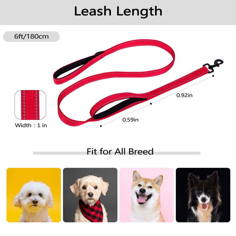 Aepeasti Dog Leash for Medium to Large Dogs with Two Padded Handles 5FT/6FT, Double Handle Dog Leash, Reflective Training Leash, Durable Traffic Leash 6FT Red - PawsPlanet Australia
