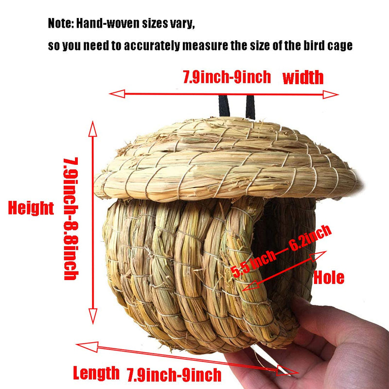 [Australia] - Birdcage Straw Simulation Birdhouse 100% Natural Fiber - Cozy Resting Breeding Place For Birds - Provides Shelter From Cold Weather - Bird Hideaway From Predators - Ideal For Finch & Canary(Large) 