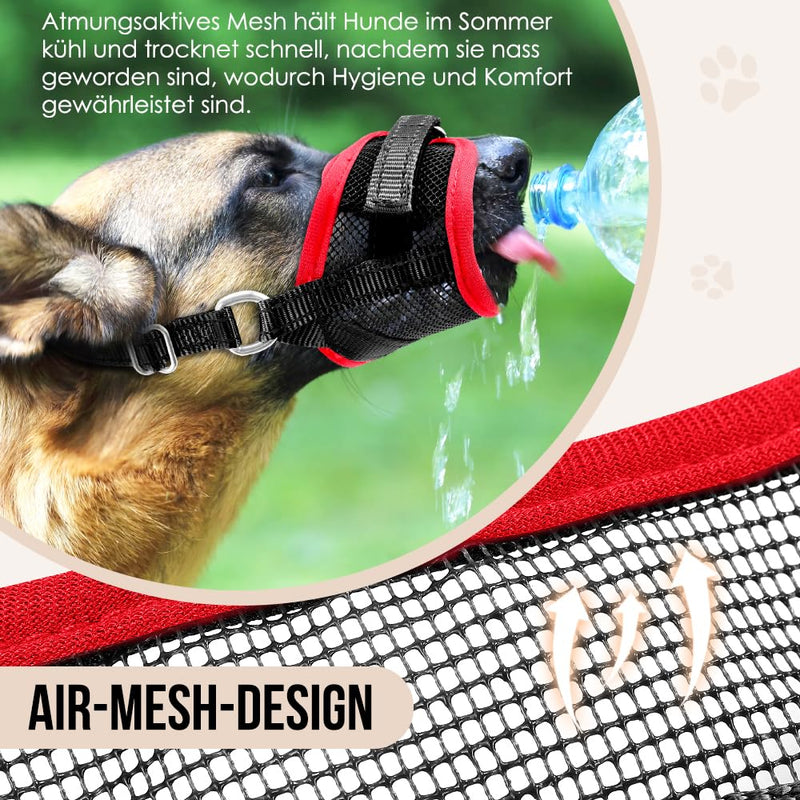 Eyein Muzzle for Small Dogs, Adjustable Muzzle for Dogs with Breathable Air Mesh, Reflective Muzzle with Connecting Strap, Prevents Biting, Barking and Chewing, Red, S - PawsPlanet Australia