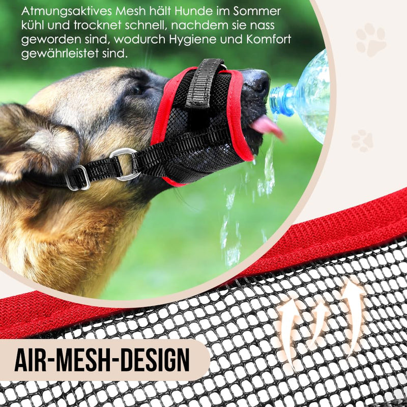 Eyein Muzzle for Medium Dogs, Adjustable Dog Muzzle with Breathable Air Mesh, Reflective Muzzle with Connecting Strap, Prevents Biting, Barking and Chewing, Red, M - PawsPlanet Australia