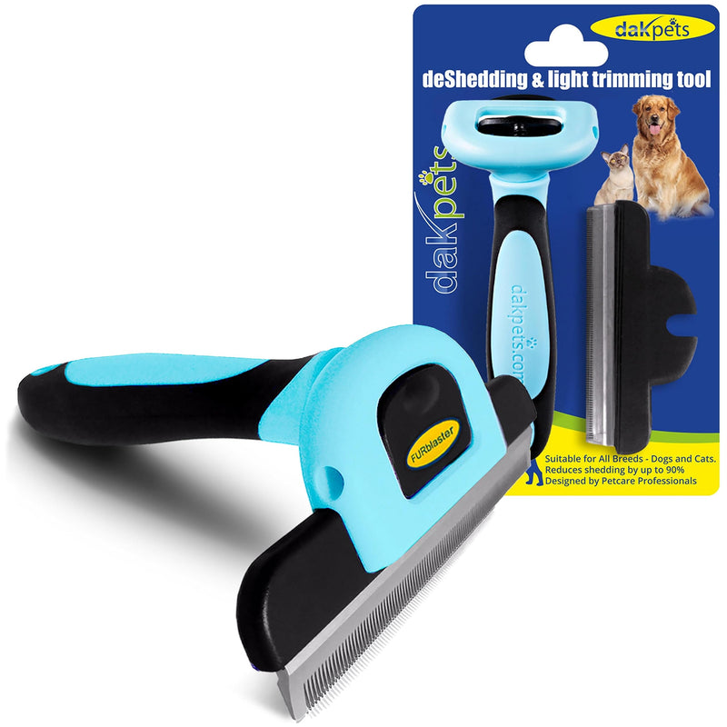 DakPets dog brush undercoat | Professional dog brush or cat undercoat brush | Cats and dog brush long hair | Stainless steel undercoat brush for dogs and cats Blue - PawsPlanet Australia