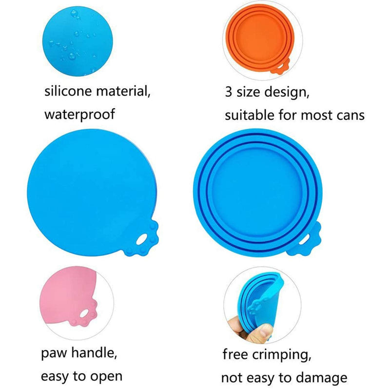SACRONS Can Covers Universal Silicone Can Lids for Pet Food Cans Fits Most Standard Size Dog and Cat Can Tops BPA Free (3 Pack, Blue+Pink+Orange) - PawsPlanet Australia