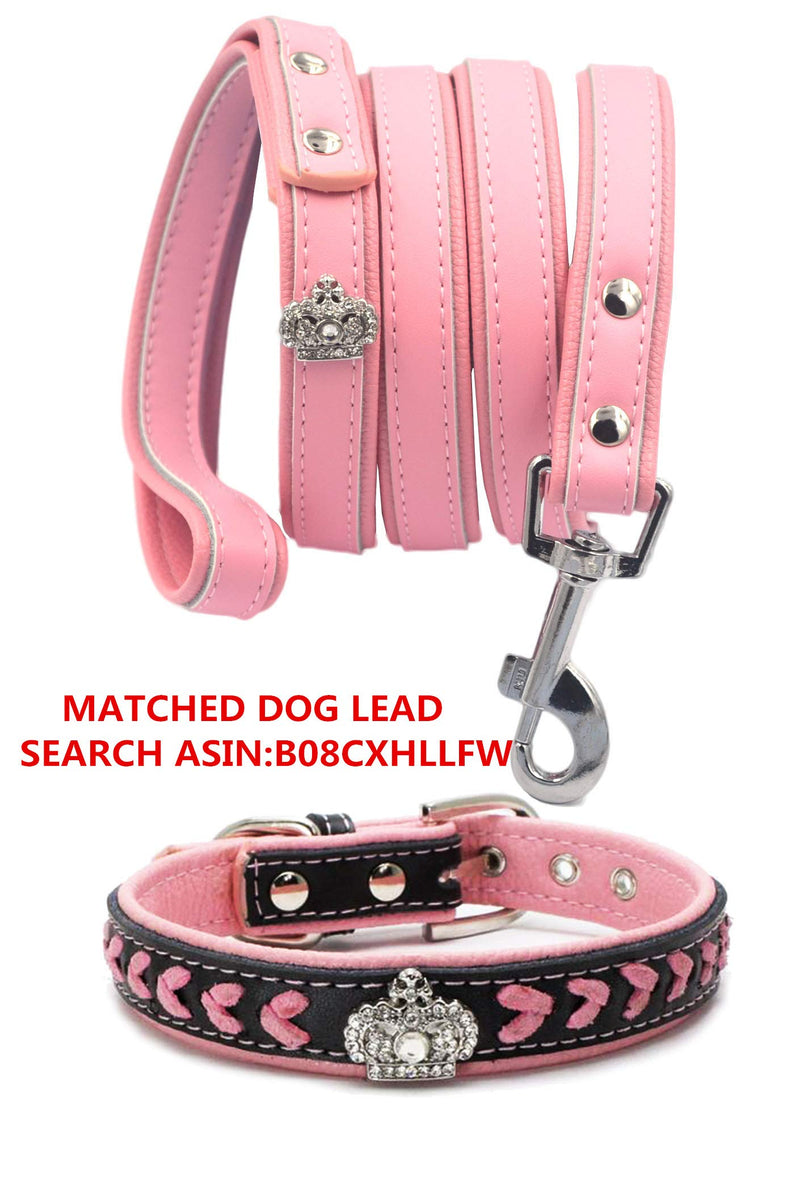 SLZZ Braided Padded Leather Dog Collars - Christmas Gleaming Rhinestone Crown & Stylish Braided - Soft Padded Pet Collar - Fits Small Medium Large Breeds (L:14.2-18.1'',7/8''width, Pink) L:14.2-18.1'',7/8''width - PawsPlanet Australia