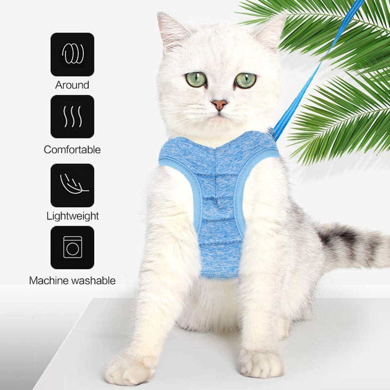 chengsan Cat Harness and Leash Set, Escape Proof Cat Kitten Vest Harness With Lead, Comfortable Cat Walking Jacket Cat Lead, Soft and Adjustable For Puppies Rabbits (Large, Blue) Large - PawsPlanet Australia