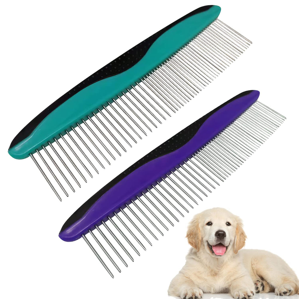 Pack of 2 stainless steel pet comb for dogs and cats, dog comb, cat comb, pet grooming comb for removing tangles and knots, rounded teeth dog comb for grooming dogs, cats - PawsPlanet Australia