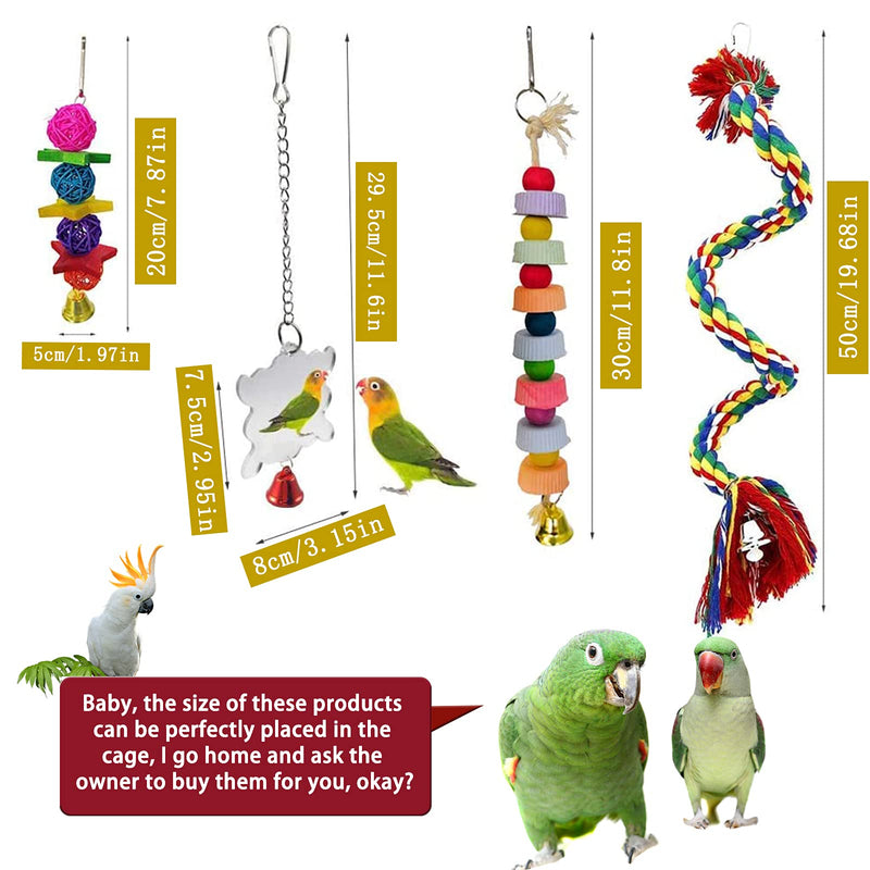 MQ Bird Parrot Toys - 8 Pack Swing Chewing Toys, Hanging Ladders Bird Cage Accessories for Parakeets, Cockatiels, Conures, Macaws, Mynah, Finches Toys - PawsPlanet Australia