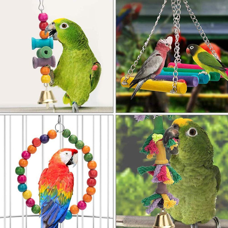 5pcs Bird Parrot Toy, BESTZY Bird Cage Toys Swing Toy Pet Bird Cage Hanging Bell Wooden Hanging Perch Toy Hammock for Small Parrots, Love Birds, Small Parakeets Cockatiels, Macaws - PawsPlanet Australia