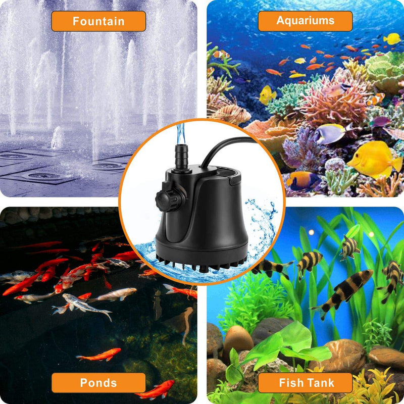 AQQA 265-800 GPH Submersible Aquarium Water Pump with Adjustable Switch, Water Removal and Drainage Sump Cleaning Pump with 2 Nozzles for Aquarium, Pond, Fish Tank, Hydroponics, Backyard (15W 265GPH) 15W 265GPH - PawsPlanet Australia