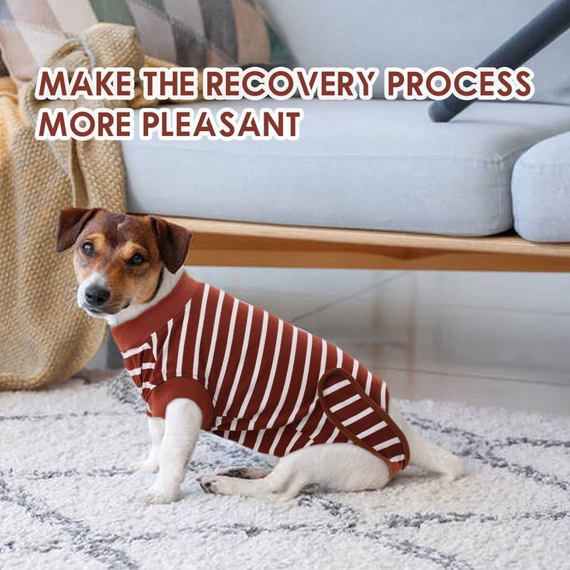 Dog Recovery Suit, Recovery Shirt Abdominal Wound Protector Puppy Medical Surgical Clothes Post-Operative Vest Pet After Surgery Wear E-collar & Cone Alternative for Dog Male Female(Brown, XS) Brown Stripes - PawsPlanet Australia