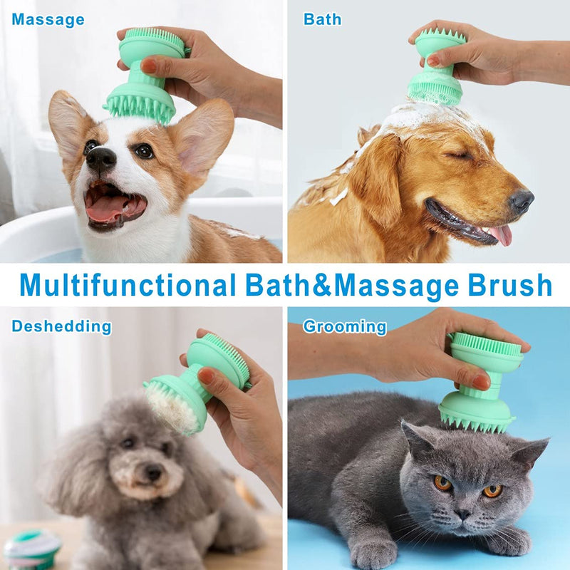 Idepet 4 in 1 Pet Dog Bath Brush,Double Head Cat Dog Massage Brush with Shampoo Dispensers Soft Silicone Brush for Pet Puppy Cats Kitten Teddy Chihuahua Grooming Deshedding Bath Massage (Green) Green - PawsPlanet Australia