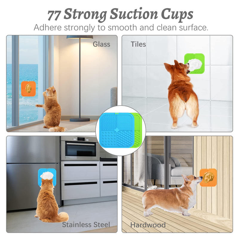 MateeyLife 3PCS Large Licking Mat for Dogs and Cats, Lick Mats with Suction Cups for Dog Anxiety Relief, Cat Lick Pad, Dog Enrichment Toys for Boredom Reducer, Dog Treat Mat for Bathing Grooming. Blue&Green&Orange - PawsPlanet Australia