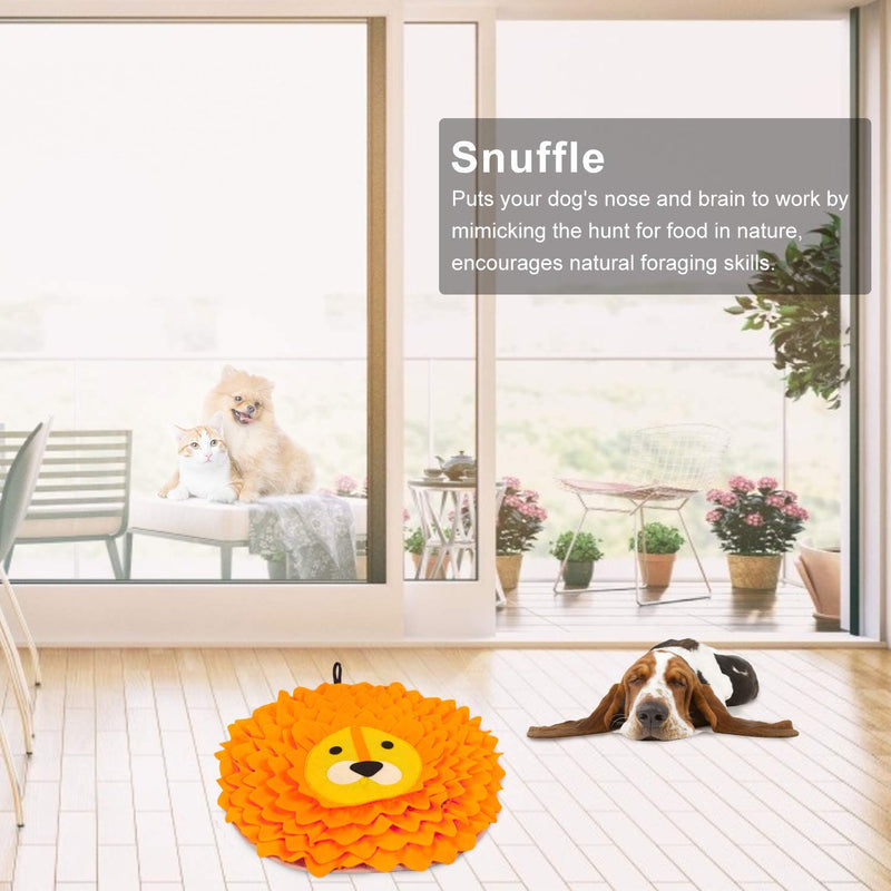 Dog Snuffle Mat Pet Slow Feeding Mat Small Dog, Dog Interactive Game Puzzle Toys Smell Foraging Skill Training for Dogs Cats 55cm Lion - PawsPlanet Australia