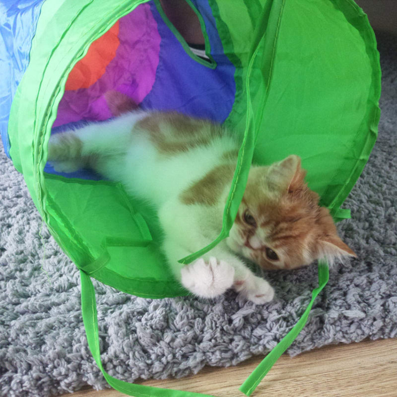 [Australia] - Cat Tunnel with Play Ball, Foldable Rainbow S-Tunnel for Indoor Cat, Interactive Peek-a-Boo Cat Chute Cat Tube Toy with Fun Ball and 2 Peek Hole, for Kittens Puppies Rabbits and Other Small Pets 