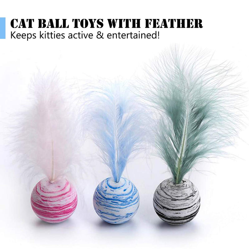 [Australia] - Kumikiwa Interactive Cat Ball Toys with Feather 3 PCS, Brightly Colored Cat Toys Satisfies Kitty's Hunting, Chasing & Exercising Needs 